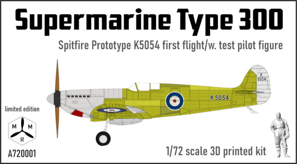Spitfire Prototype K5054 - Stage 1 –  First Flight with test pilot figure -  MRM A720001