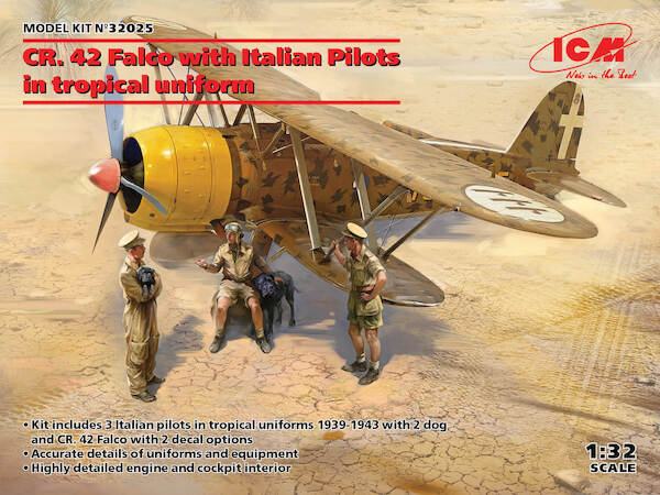 Fiat CR42 Falco with Italian Pilots in Tropical Uniform (1939-1943) (3 figures and 2 doggies) 32025