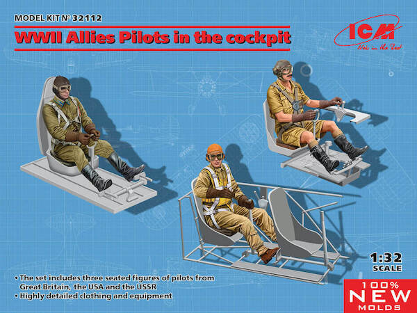 WWII Allied Pilots in Cockpit seated (British, American, Russian) 3 figures 32112