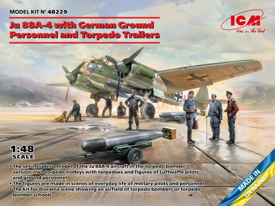 Junkers Ju88A-4 with German ground Personnel and Torpedo trailers 48229