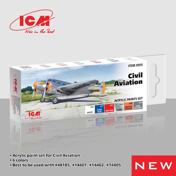 Civil Aviation Acrylic paint set  (6 bottles)  ICM3005