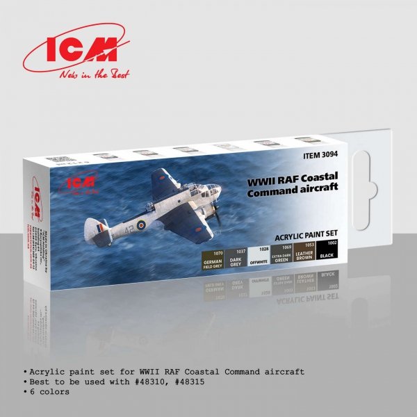 WWII RAF Coastal Command Aircraft Acrylic paint set (6 bottles) ICM3094