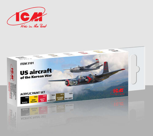 US Aircraft of the Korean war Acrylic paint set  (6 bottles)  ICM3101