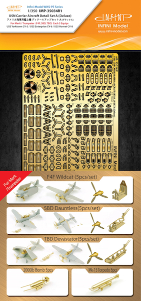 US Aircraft Carrier Detail set A (de luxe) for F4F Wildcat , SBD Dauntless and TBD Devastator on USS Enterprise and Yorktown (Trumpeter)  IMP-35034R1