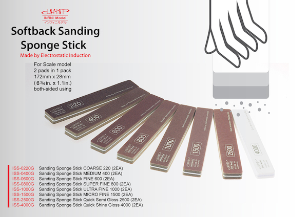 Softback Sanding Sponge stick Fine 600 grade  (2 sticks included)  ISS-600G