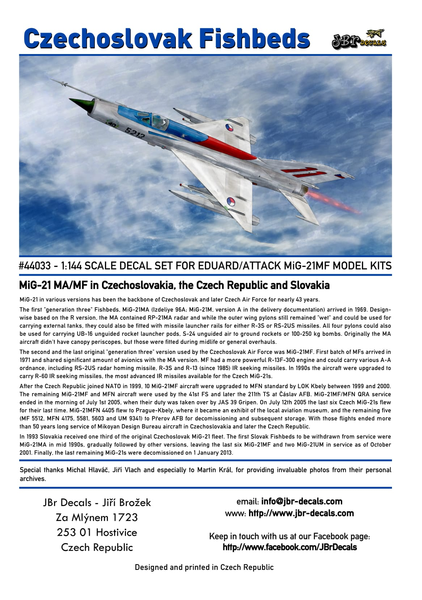 Czechoslovak Fishbeds, MiG21MA/MF in Czechoslovak, Czech and Slovak Service JBR44033