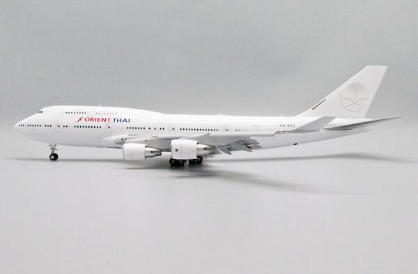Boeing 747-400 Orient Thai Airlines HS-STC Flaps Down With Stand + Original Aircraft Skin Keychain LH2255A