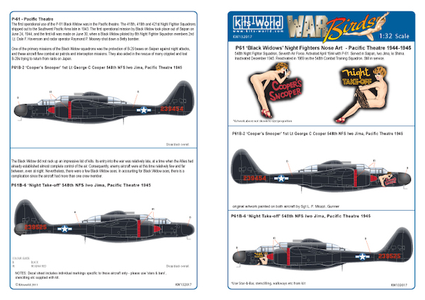 P61 Black Widow Night Fighters Nose Art - Pacific Theatre 1944-1945 :Coopers Snoopers", "Night take off"  kw132017