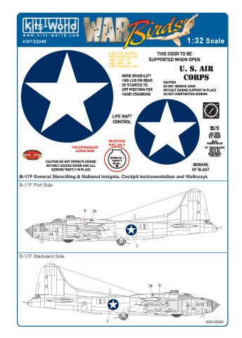B17F Flying Fortress General stencilling, national insignia, Cockpit Instrumentation and Walkways  kw132046