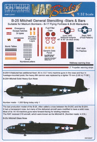 B25 Mitchell General stencilling -stars and bars kw132047