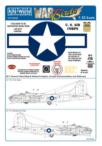 B17G Flying Fortress General stencilling, national insignia, Cockpit Instrumentation and Walkways kw132069