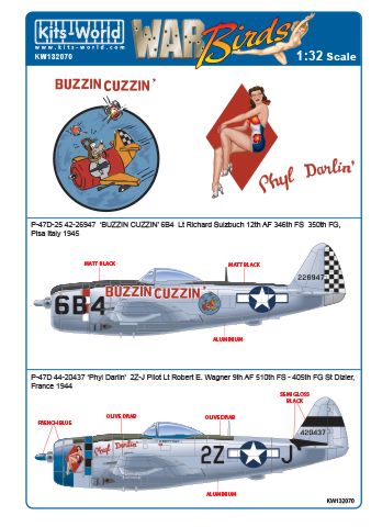 P47D Thunderbolt ("Buzzin Cuzzin" 346FS 350FG, "Phyl Darlin" 510FS, 405FG)  kw132070