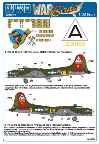 Boeing B17G-30-BO Flying Fortress (42-31909 'Nine O Nine' 323rd BS 91st BG) kw132079