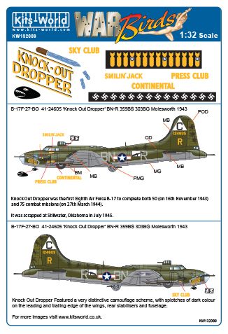 Boeing B17F Flying Fortress (41-24605 'Knockout Dropper' 359th BS 340BW) KW132089