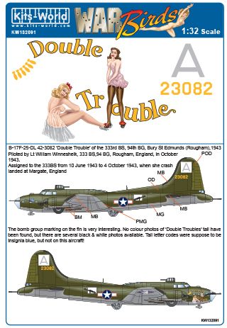 Boeing B17F Flying Fortress (42-3082 'Double Trouble' 333rd BS 94th BW) kw132091
