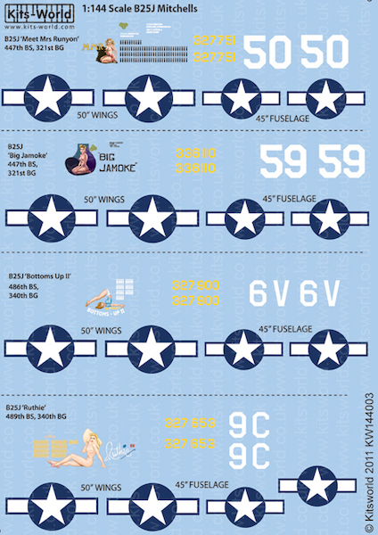 B25J Mitchell Nose art "Meet Mrs Runyon" "Bottoms up II" "Ruthie" "Big Jamoke"  kw144003