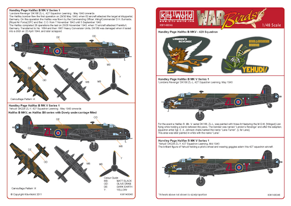 Handley Page Halifax B Mk5 srs 1, "Londons revenge" DK186 ZL-L, "Yehudi  DK226 ZL-Y  427sq RAF),  kw148046