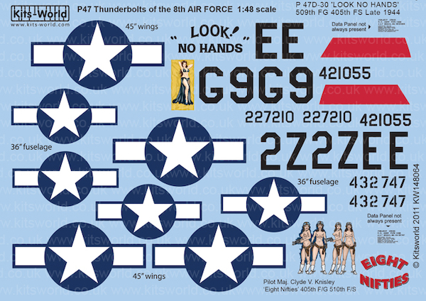 P47D Thunderbolt Nose Art ("Look, No hands" 2x, and "Eight Nifties") kw148064