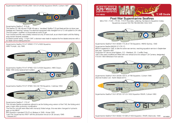 Supermarine Seafires MK XVII, 46, 47 (FAA Squadrons: 736, 759, 766, 800, 804, 1832, 1833)  KW148092