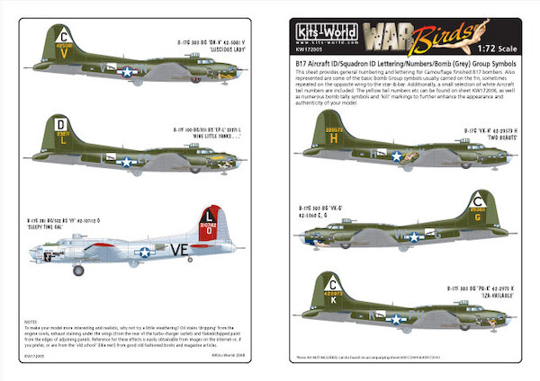 B17G Flying Fortress General Markings, Aircraft ID Numbers& Lettering for Camo AC kw172005