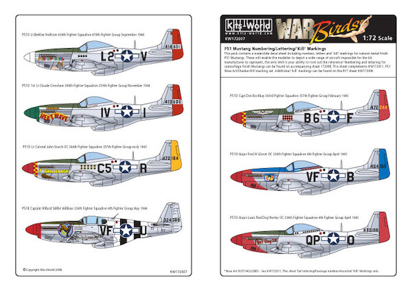 P51 Mustang General markings A/C ID numbers and lettering (Natural Finish)  KW172007