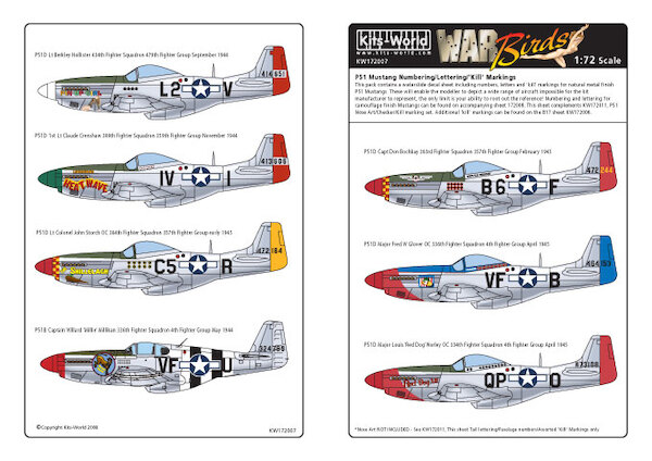 P51 Mustang General markings A/C ID numbers and lettering (Natural Finish) KW172007