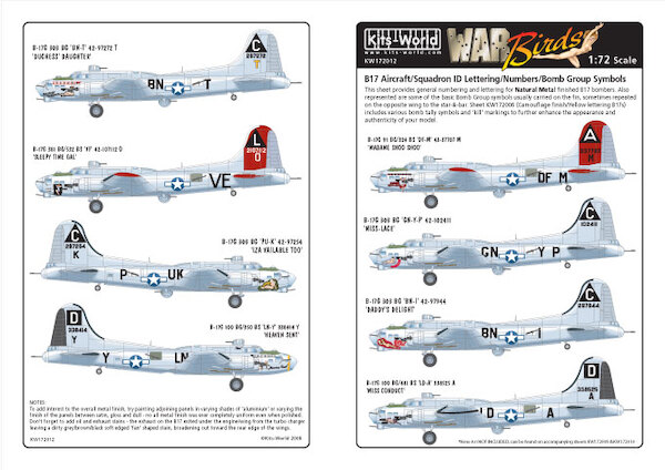 B17G Flying Fortress General Markings, Aircraft ID Numbers & Lettering for Natural metal AC  kw172012