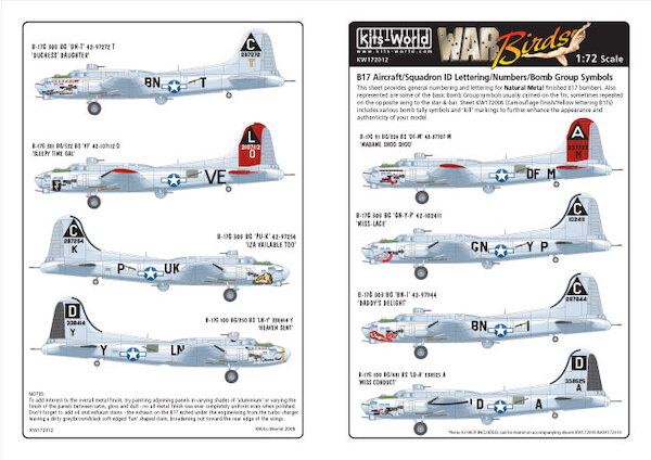 B17G Flying Fortress General Markings, Aircraft ID Numbers & Lettering for Natural metal AC kw172012