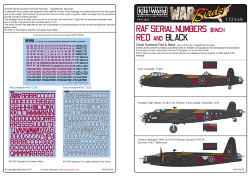 RAF Serial numbers 8 inch Red and Black  kw172028
