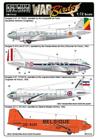 Douglas C47/DC3 Dakota (Congo AF, Peruvian AF, Yugoslav AF, Sabena) kw172122
