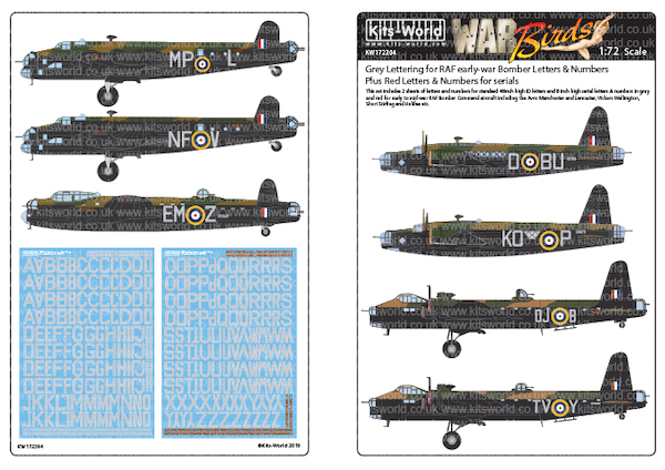 Grey lettering for RAF early-war Bomber letters and numbers plus red letters and numbers for serials KW172204