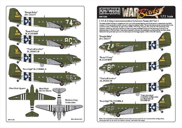 Douglas C47A Skytrain,  D-Day Commerative Schemes. Nose art Set 1  KW172205