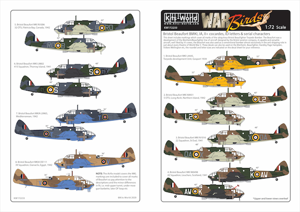 Bristol Beaufort B. MkI,MkIa Roundels, ID Letters and serial Characters  kw172233