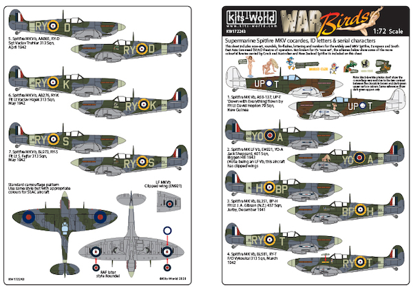 Supermarine Spitfire MKV RAF Cocardes, ID Letters and Characters kw172243