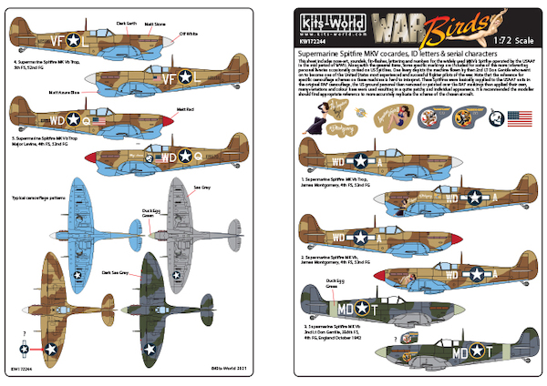 Supermarine Spitfire MKV USAAF Cocardes, ID Letters and Characters kw172244