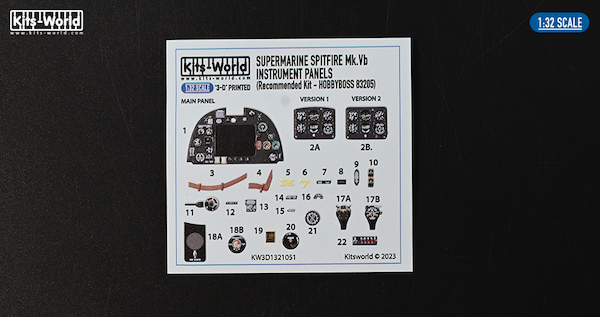 Supermarine Spitfire MKVb Instrument Panels (HobbyBoss) KW3D1321051