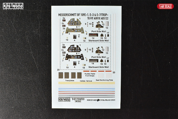 Messerschmitt Bf109E, E-3, E-7, Trop Cockpit interior details (Airfix kit A05122) for 2 kits KW3D1481076