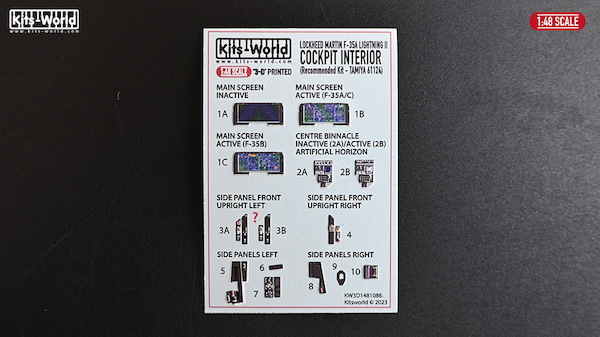 Lockheed Martin F35A Instrument Panels (Tamiya)  KW3D1481086