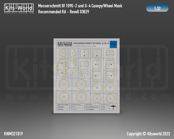 Messerschmitt BF109G-2/4 Canopy and wheel mask (Revell) kwm321019