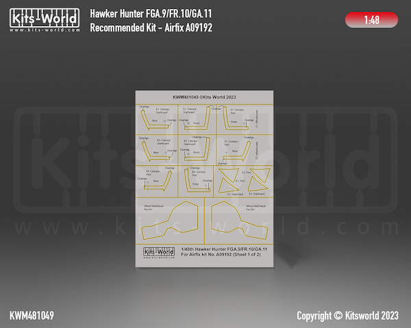 Hawker Hunter FGA9/FR10 & GA11 Canopy and wheelbay mask (Airfix)  kwm481049