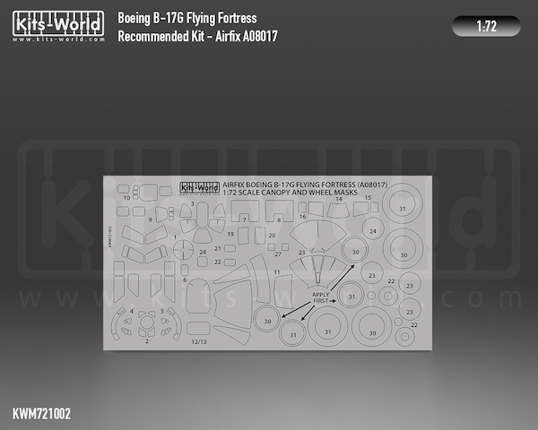 Boeing B17G Flying Fortress Canopy, Turret, wheels and window mask (Airfix 08017) kwm721002