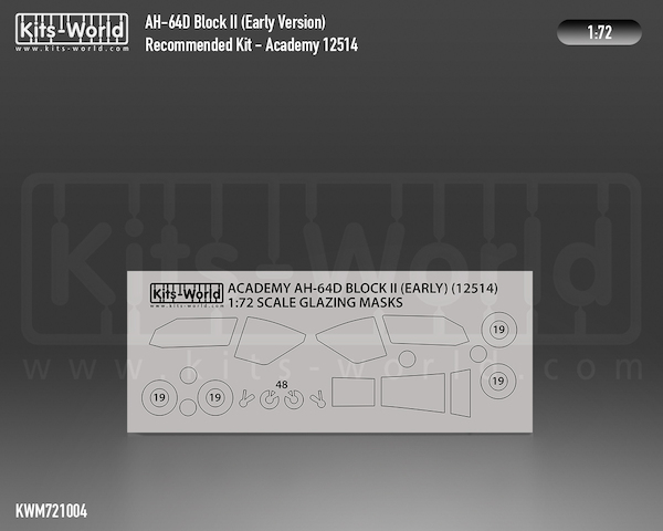 AH64D Apache Block II -early versions Canopy, wheels mask (Academy 12614) kwm721004