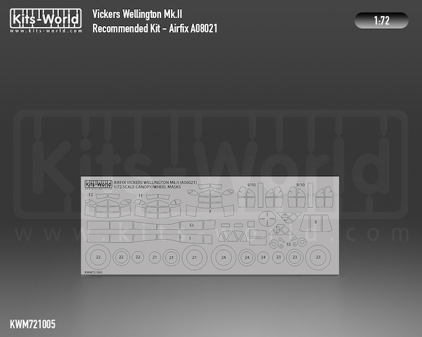 Vickers Wellington MKII Canopy, Turret, window and wheels mask (Airfix 08021) kwm721005