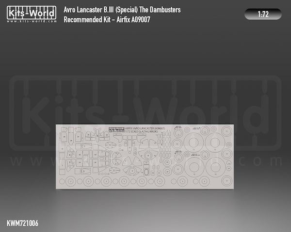 Avro Lancaster MKIII Special Canopy, Turret, window and wheels mask (Airfix 09007) kwm721006