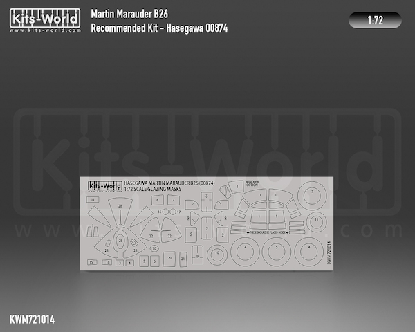 Martin B26 Marauder   Canopy, Turret, window and wheels mask (Hasegawa)  kwm721014