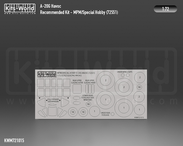 Douglas A20G Havoc Canopy, Turret, window and wheels mask (Special hobby SH72551) kwm721015