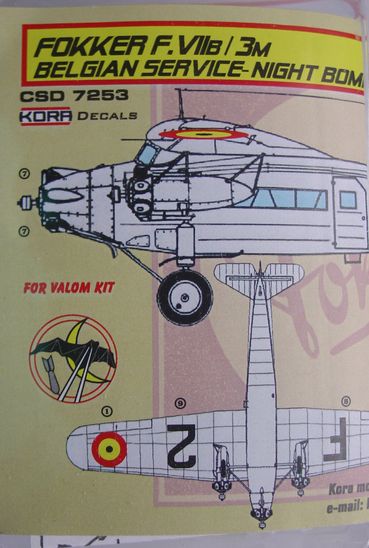 Fokker FVIIb/3M Belgian service Night bomber (VALOM)  CSD7253