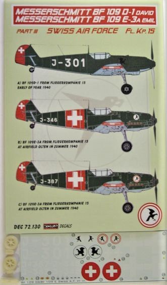 Messerschmitt BF109D-1/E-3a David/Emil Swiss AF Part III DEC72130