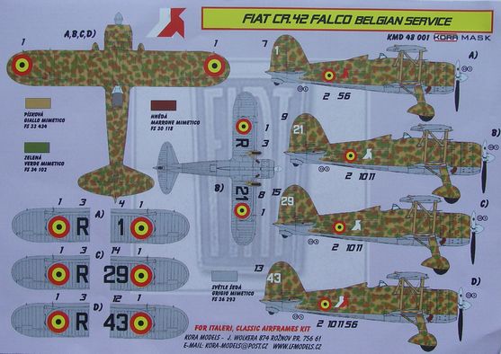 Fiat CR42 Falco Belgian Service Masking set  KMD48001