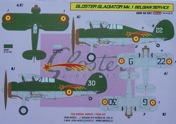Gloster Gladiator MK!  Belgian Service Masking set  KMD48002